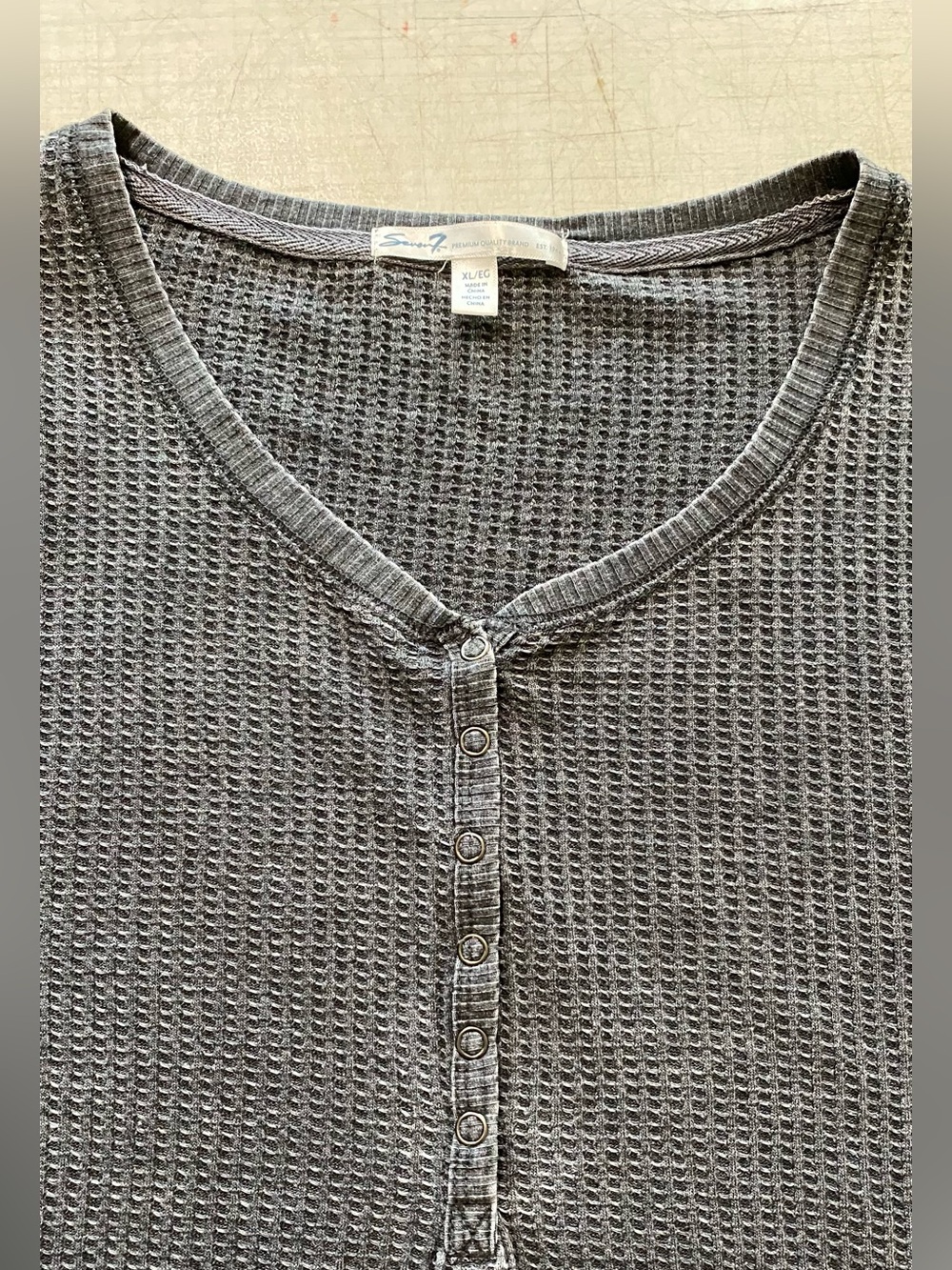 Seven7 Charcoal Waffle Knit Henley Top - Picture 4 of 11